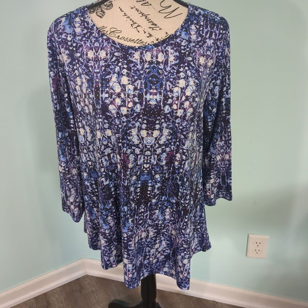 Rafaella blouse petite medium colorful flowy bling
